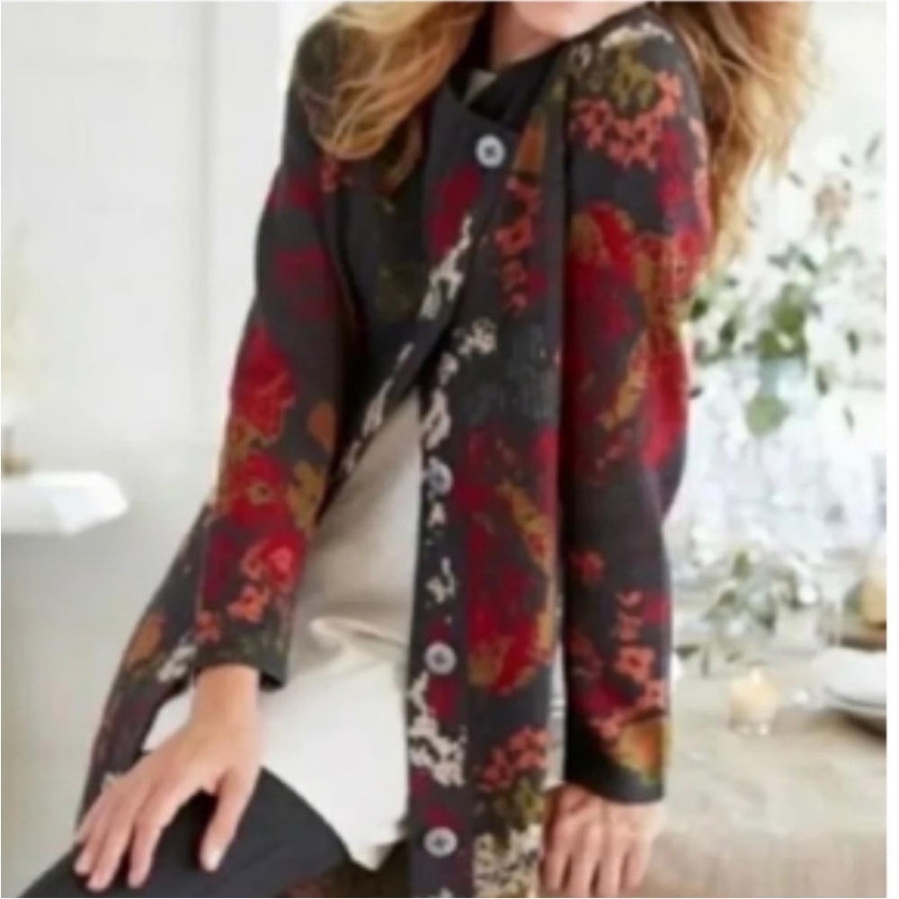 J. Jill Madison Floral Duster Long Cardigan Sweater 4X Spring Alpaca Wool Blend - Picture 6 of 15